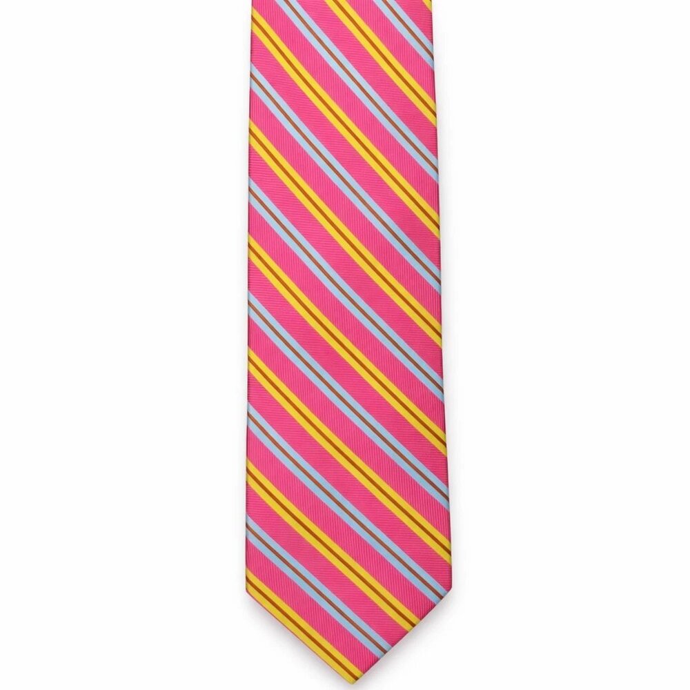 Harold Powell Pink Striped Tie – Silk Blend Preppy Yellow Blue Necktie